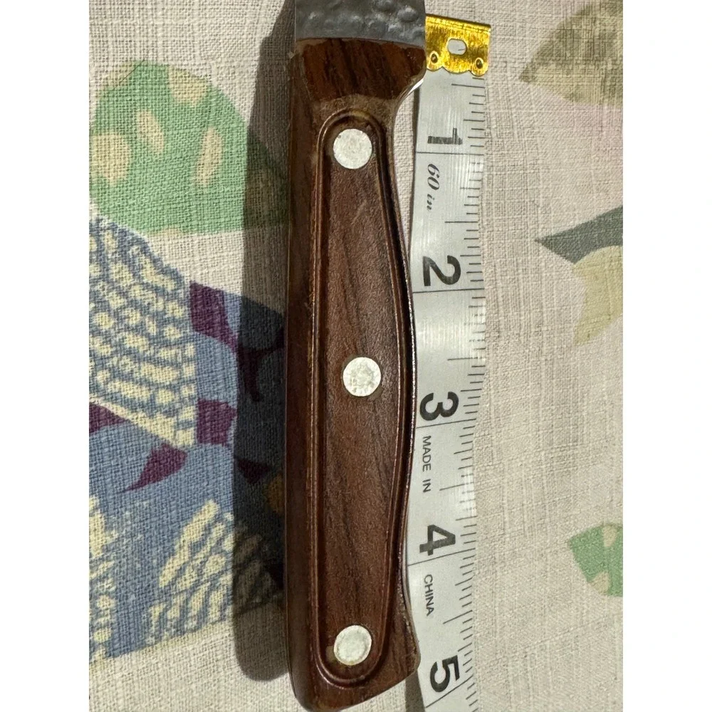 Hammered Stainless Steel Steak Knife Serrated Blade Wood Handle Full Tang 8.75in